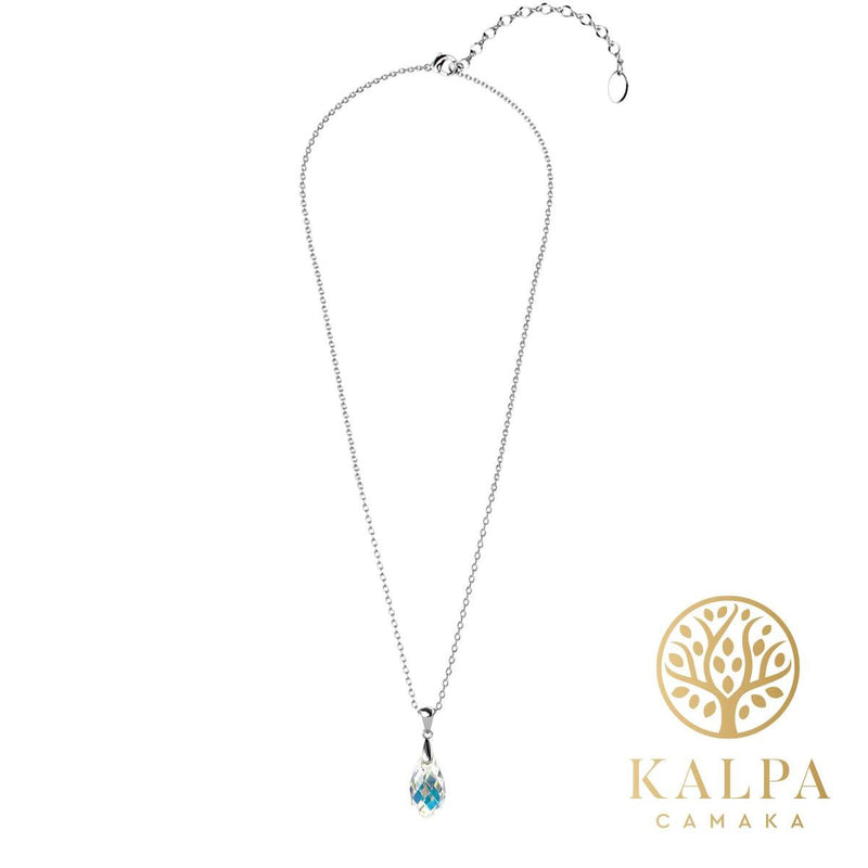 Yolora Dames Ketting met Druppel Hanger en Kalpa Camaka Kristal - Zilver kleurig - 18K Witgoud Verguld - Cadeauverpakking