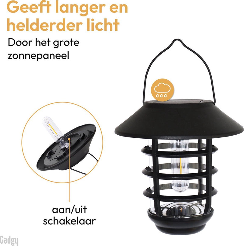 Gadgy Solar Table lamp and Wall lamp Bijenkorf - Black Metal - With Wall Hook - Garden Lighting Op Solar Energy Outside - LED Outdoor Lighting With Sensor - Lantern