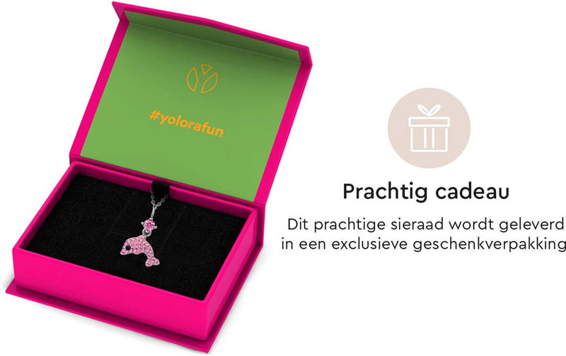 Yolora Kids Ketting - Dolfijn Hanger - Kalpa Camaka Kristallen - Zilver/Roze - 18K Witgoud Verguld - Kind - Meisjes Collier Zilverkleurig - Sieraden Kinderen - Luxe Giftbox - Geschenkdoos - Cadeau doos - Geschenkverpakking - Cadeauverpakking