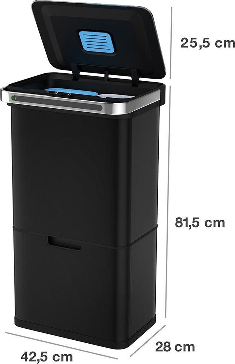 Homra Dexer - sensor trash can - 4 compartments (2 × 18l + 2 × 12l) - Black