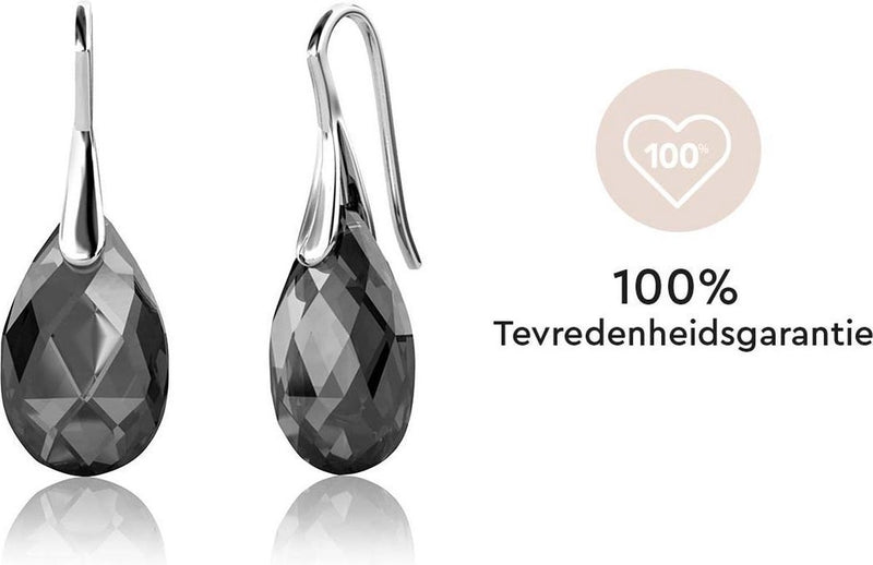 Yolora Dames Oorbellen met Kalpa Camaka Kristal - Zilverkleurig - Zwart Kristal - 18K Witgoud Verguld - Vrouwen Oorhangers Zilver - Sieraden - Luxe Giftbox - Geschenkdoos - Cadeau doos - Exclusieve Geschenkverpakking - Mooie Cadeauverpakking