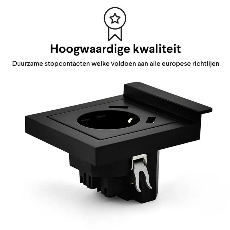 Homra Wondo USB Stopcontact Zwart met Telefoonhouder - Inbouw Wandcontactdoos met Houder - Glanzend Kunststof - Zwarte Wanddoos - Contactdoos - 2.400mA - 220 volt - USB Oplader - Snel Opladen - Randaarde - Europees - 90x80mm - Met Kinderbeveiliging