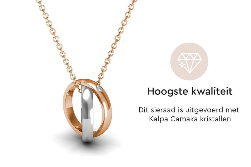 Yolora Dames Ketting met Kalpa Camaka Kristal - Hanger Ringen - Zilver- en Rosé kleurig - 18K Witgoud en Roségoud Verguld - Vrouwen Collier Zilver/Rose gold - Cadeauverpakking