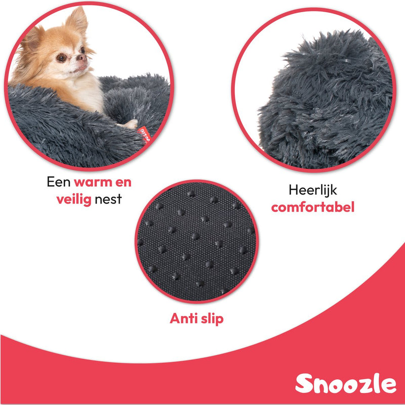 Snoozle Donut Hondenmand - Zacht en Luxe Hondenkussen - Wasbaar - Fluffy - Hondenmanden - 50cm - Grijs