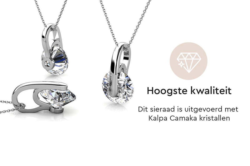 Yolora Dames Ketting met Hanger - Kalpa Camaka Kristal - Zilverkleurig - 18K Witgoud Verguld - Vrouwen Collier Zilver - Sieraden - Halsketting - Luxe Giftbox - Geschenkdoos - Cadeau doos - Exclusieve Geschenkverpakking - Mooie Cadeauverpakking