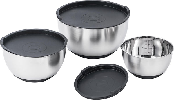 Coninx Mixing bowls Set 3 -piece - Fitting bowls with lid - Anti -slip - Size indication - Donate out - Stainless steel