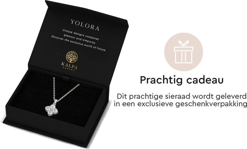 Yolora Dames Ketting met Hanger - Kalpa Camaka Kristallen - Zilverkleurig - 18K Witgoud Verguld - Vrouwen Collier Zilver - Sieraden - Halsketting - Luxe Giftbox - Geschenkdoos - Cadeau doos - Exclusieve Geschenkverpakking - Mooie Cadeauverpakking