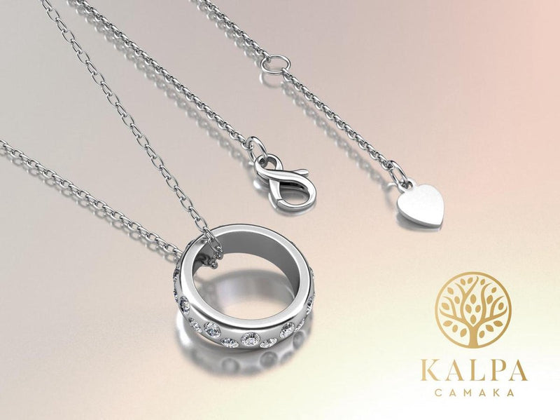 Yolora Dames Ketting met Hanger - Kalpa Camaka Kristallen - Zilverkleurig - 18K Witgoud Verguld - Vrouwen Collier Zilver - Sieraden - Halsketting - Luxe Giftbox - Geschenkdoos - Cadeau doos - Exclusieve Geschenkverpakking - Mooie Cadeauverpakking