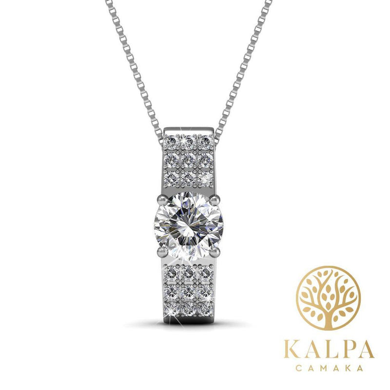 Yolora ladies necklace with pendant - Kalpa Camaka Crystals - Silver colored - 18k White gold gilt - Women Collier Silver - Jewelry - Necklace - Luxury Giftbox - Gift box - Gift Box - Beautiful Gift Packing - Exclusive Gift Packing