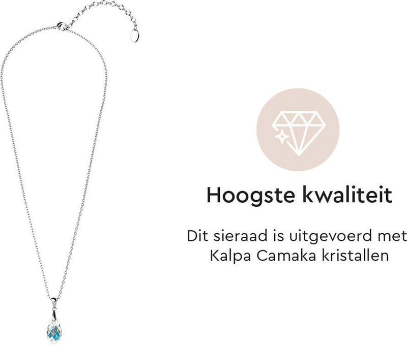 Yolora Dames Ketting met Druppel Hanger en Kalpa Camaka Kristal - Zilver kleurig - 18K Witgoud Verguld - Cadeauverpakking