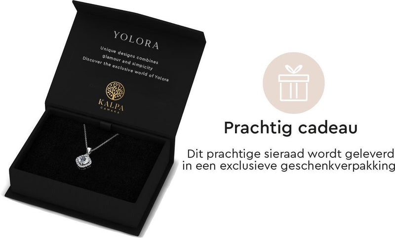 Yolora Dames Ketting met Hanger - Kalpa Camaka Kristallen - Zilverkleurig - 18K Witgoud Verguld - Vrouwen Collier Zilver - Sieraden - Halsketting - Luxe Giftbox - Geschenkdoos - Cadeau doos - Exclusieve Geschenkverpakking - Mooie Cadeauverpakking