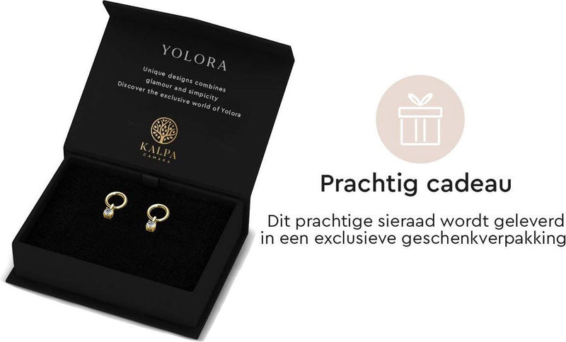 Yolora Dames Oorbellen met Kalpa Camaka Kristallen - Goudkleurig - 18K Geelgoud Verguld - Vrouwen Oorhangers Goud - Oorknoppen - Sieraden - Luxe Giftbox - Geschenkdoos - Cadeau doos - Exclusieve Geschenkverpakking - Mooie Cadeauverpakking