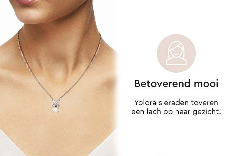 Yolora Dames Ketting met Hanger - Kalpa Camaka Parel en Kristallen - Zilverkleurig - 18K Witgoud Verguld - Vrouwen Collier Zilver - Sieraden - Luxe Giftbox - Geschenkdoos - Cadeau doos - Exclusieve Geschenkverpakking - Mooie Cadeauverpakking