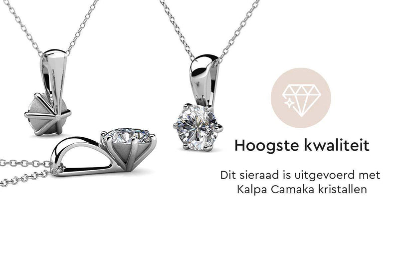 Yolora Dames Ketting met Kalpa Camaka Kristal - Hanger - Zilverkleurig - 18K Witgoud Verguld - Vrouwen Collier Zilver - Sieraden - Halsketting - Luxe Giftbox - Geschenkdoos - Cadeau doos - Exclusieve Geschenkverpakking - Mooie Cadeauverpakking