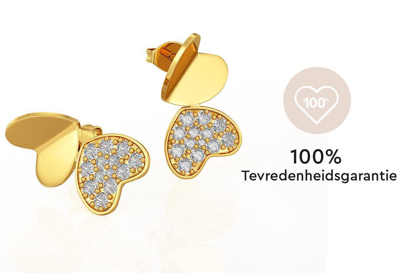 Yolora Dames Oorbellen Hartje - Kalpa Camaka Kristallen - Goudkleurig - 18K Geelgoud Verguld - Vrouwen Oorknoppen Goud - Oorknopjes - Sieraden - Luxe Giftbox - Geschenkdoos - Cadeau doos - Mooie Cadeauverpakking- Exclusieve Geschenkverpakking