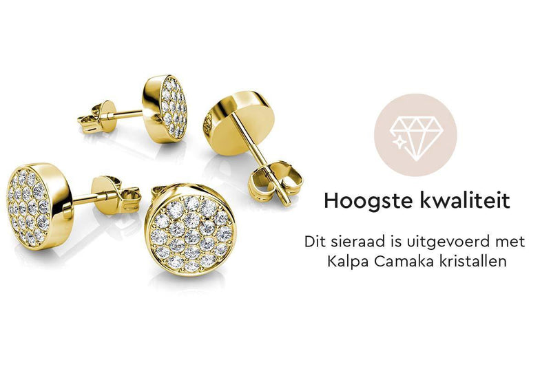 Yolora Dames Ronde Oorbellen - Kalpa Camaka Kristallen - Goudkleurig - 18K Geelgoud Verguld - Vrouwen Oorknoppen Goud - Sieraden - Luxe Giftbox - Geschenkdoos - Cadeau doos - Exclusieve Geschenkverpakking - Mooie Cadeauverpakking