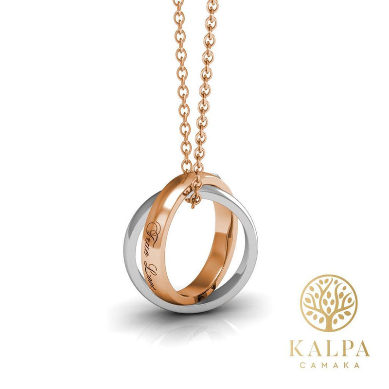 Yolora Dames Ketting met Kalpa Camaka Kristal - Hanger Ringen - Zilver- en Rosé kleurig - 18K Witgoud en Roségoud Verguld - Vrouwen Collier Zilver/Rose gold - Cadeauverpakking