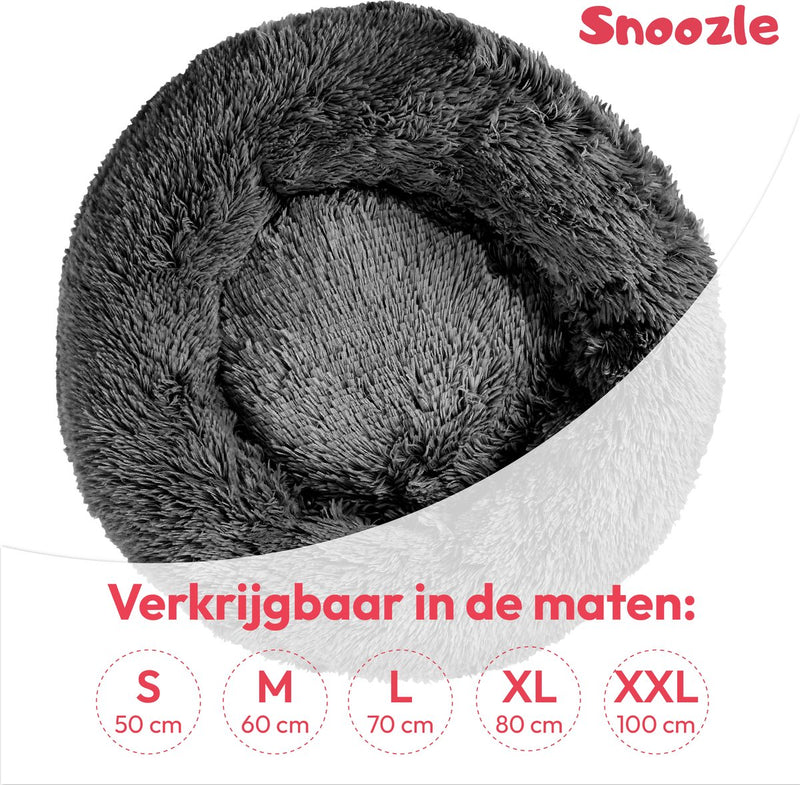 Snoozle Donut Hondenmand - Zacht en Luxe Hondenkussen - Wasbaar - Fluffy - Hondenmanden - 50cm - Grijs