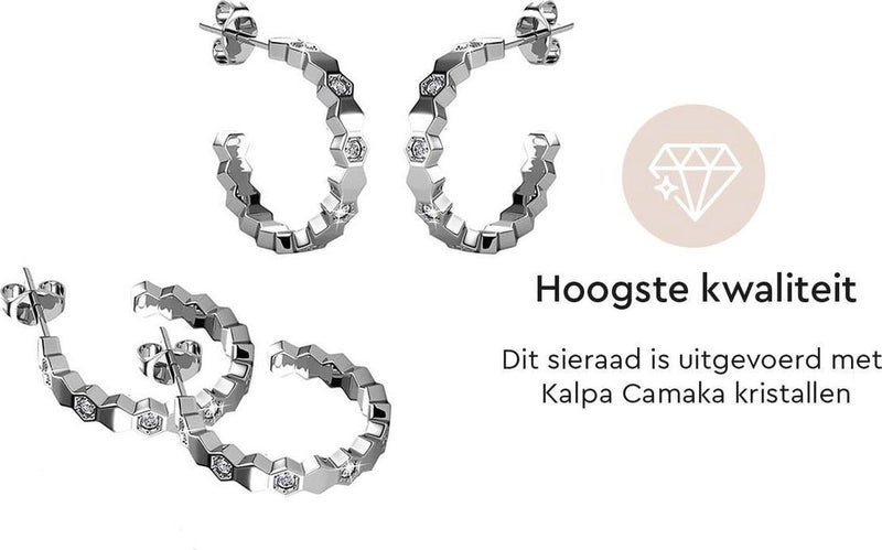 Yolora Dames Oorbellen met Kalpa Camaka Kristallen - Zilverkleurig - 18K Witgoud Verguld - Vrouwen Oorringen Zilver - Sieraden - Geschenkdoos