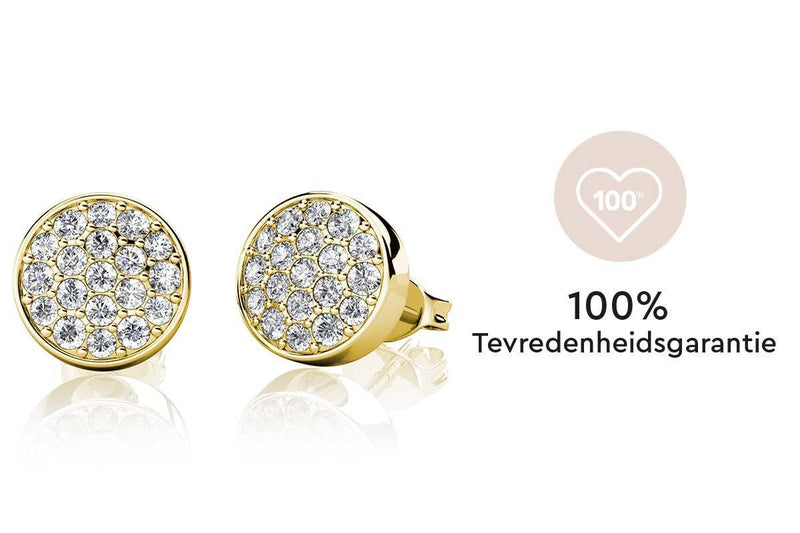 Yolora Dames Ronde Oorbellen - Kalpa Camaka Kristallen - Goudkleurig - 18K Geelgoud Verguld - Vrouwen Oorknoppen Goud - Sieraden - Luxe Giftbox - Geschenkdoos - Cadeau doos - Exclusieve Geschenkverpakking - Mooie Cadeauverpakking