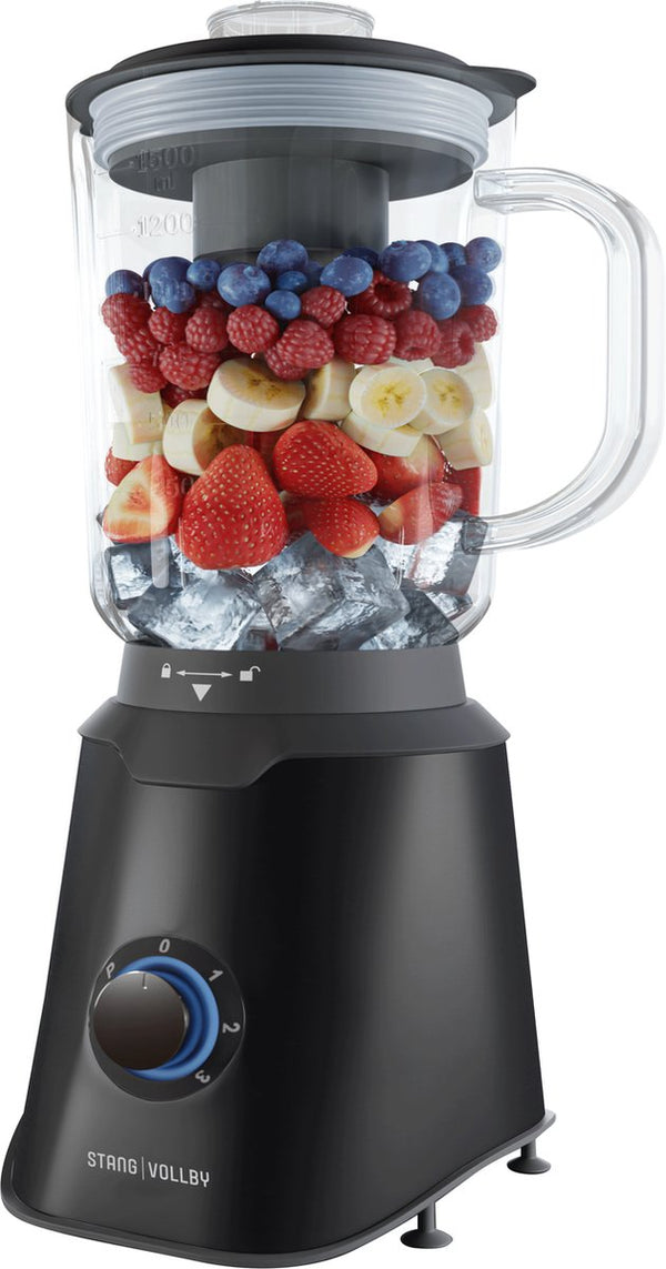 StangVollby Blender met glazen schenk kan - 1500 ml - 1000 Watt - Zwart - RVS - Met Handige Maatbeker - BPA vrij - 1,5 Liter - 3 Standen - Anti-Slip onderkant - Pulse Knop - Mengkom van Glas - Smoothie Mixer - IJscrush – Vaatwasserbestendig