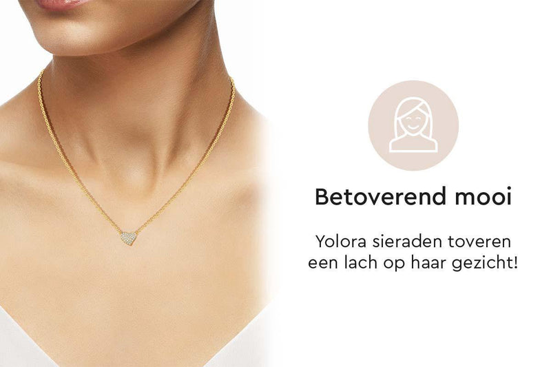 Yolora Dames Ketting met Hanger Hartje - Kalpa Camaka Kristallen - Goudkleurig - 18K Geelgoud Verguld - Vrouwen Collier Goud - Sieraden - Luxe Giftbox - Geschenkdoos - Cadeau doos - Exclusieve Geschenkverpakking - Mooie Cadeauverpakking