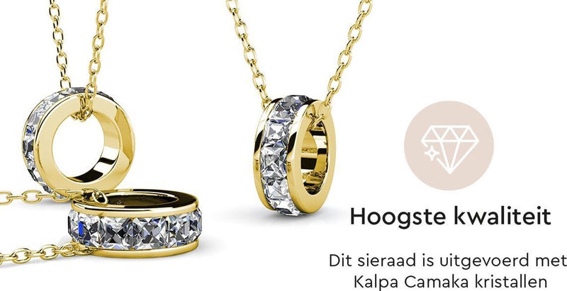 Yolora Dames Ketting met Ring Hanger - Kalpa Camaka Kristallen - Goudkleurig - 18K Geelgoud Verguld - Vrouwen Collier Goud - Sieraden - Halsketting - Luxe Giftbox - Geschenkdoos - Cadeau doos - Geschenkverpakking - Mooie Cadeauverpakking