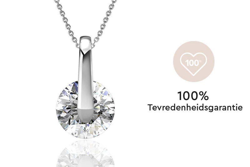 Yolora Dames Ketting met Hanger - Kalpa Camaka Kristal - Zilverkleurig - 18K Witgoud Verguld - Vrouwen Collier Zilver - Sieraden - Halsketting - Luxe Giftbox - Geschenkdoos - Cadeau doos - Exclusieve Geschenkverpakking - Mooie Cadeauverpakking