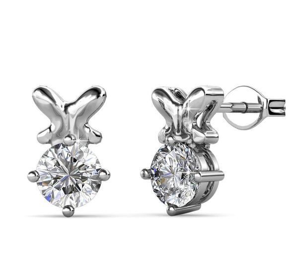 Yolora Ladies Earrings With Kalpa Camaka Crystals - Silver Colorful - 18k White Gold Gilt - Ear buttons