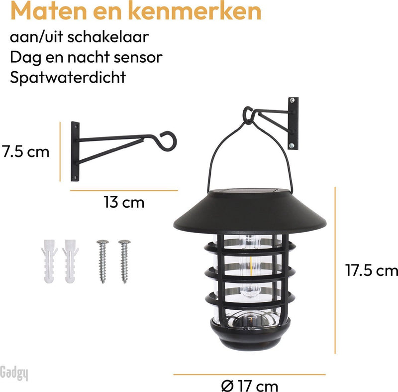 Gadgy Solar Table lamp and Wall lamp Bijenkorf - Black Metal - With Wall Hook - Garden Lighting Op Solar Energy Outside - LED Outdoor Lighting With Sensor - Lantern