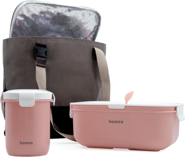 Homra -Mittagessen in Bag Breaq Pink - Brotbehälter - Joghurtbecher - Kühlertasche - Mittagessen - Langlebiger Plastik - BPA -kostenlos - Lunchbox - Mikrowelle, gefroren, Geschirrspüler resistent - grau mit rosa - Picknick - Büro - Schule halten