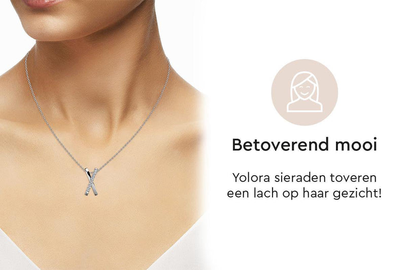 Yolora Dames Ketting met Hanger - Kalpa Camaka Kristallen - Zilverkleurig - 18K Witgoud Verguld - Vrouwen Collier Zilver - Mooie Cadeauverpakking