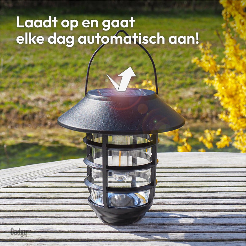 Gadgy Solar Table lamp and Wall lamp Bijenkorf - Black Metal - With Wall Hook - Garden Lighting Op Solar Energy Outside - LED Outdoor Lighting With Sensor - Lantern