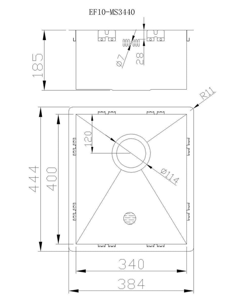 Spoelbak Keuken RVS 40X40CM - Vierkante Wasbak Keuken van Mizzo Design - Onderbouw / Vlakbouw / Inbouw - RVS Gootsteen