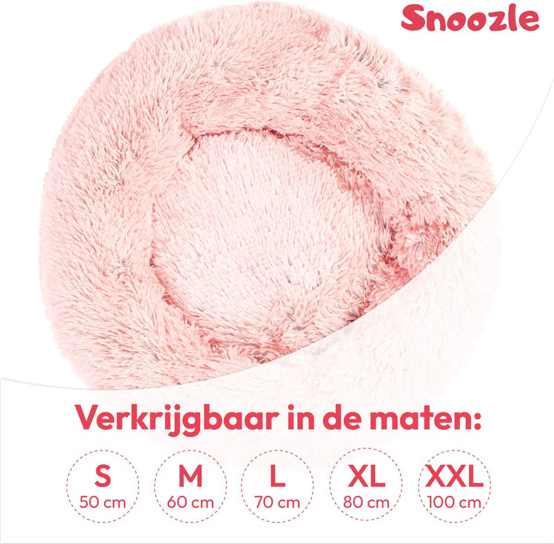 Snoozle Donut Hondenmand M - 60 cm - Fluffy Hondenmand Klein - Ronde Hondenmand Roze - Superzacht Hondenbed voor kleine hond - Anti-Stress Hondenkussen