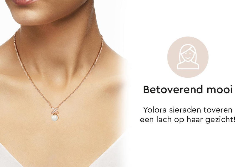 Yolora Dames Ketting met Hanger - Kalpa Camaka Parel en Kristallen - Rosé kleurig - 18K Roségoud Verguld - Vrouwen Collier Rose Gold - Sieraden - Luxe Giftbox - Geschenkdoos - Cadeau doos - Exclusieve Geschenkverpakking - Mooie Cadeauverpakking