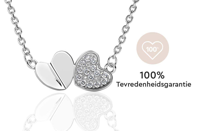 Yolora Dames Ketting met Hanger - Hartjes - Kalpa Camaka Kristallen - Zilverkleurig - 18K Witgoud Verguld - Vrouwen Collier Zilver- Sieraden - Halsketting - Luxe Giftbox - Geschenkdoos - Cadeau doos - Geschenkverpakking - Mooie Cadeauverpakking