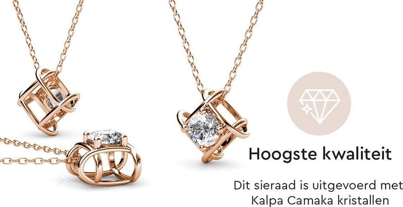 Yolora Dames Ketting met Hanger - Kalpa Camaka Kristal - Rosé kleurig - 18K Roségoud Verguld - Vrouwen Collier Rose Gold - Sieraden - Luxe Giftbox - Geschenkdoos - Cadeau doos - Exclusieve Geschenkverpakking - Mooie Cadeauverpakking