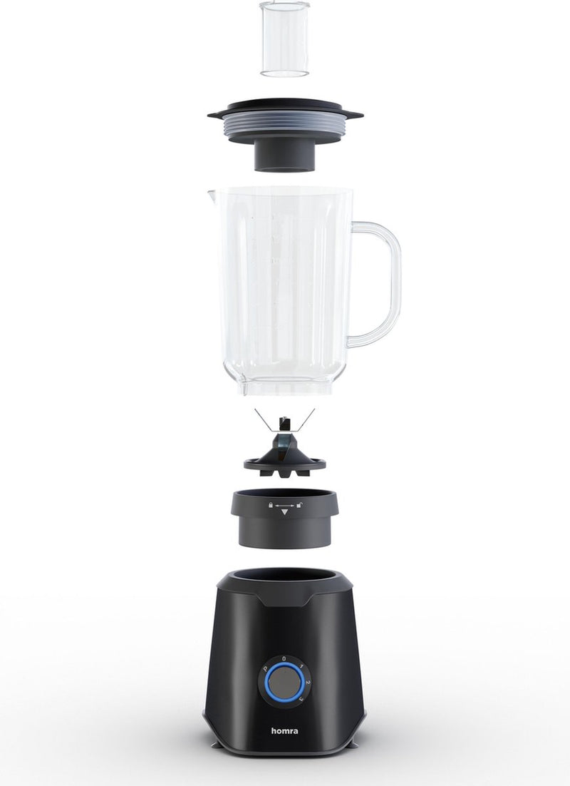 Homra Blender met glazen schenk kan - 1500 ml - 1000 Watt - Zwart - RVS - Met Handige Maatbeker - BPA vrij - 1,5 Liter - 3 Standen - Anti-Slip onderkant - Pulse Knop - Mengkom van Glas - Smoothie Mixer - IJscrush – Vaatwasserbestendig