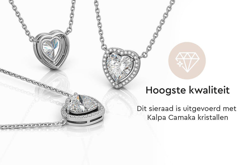 Yolora Dames Ketting met Hanger Hartje - Kalpa Camaka Kristallen - Zilverkleurig - 18K Witgoud Verguld - Vrouwen Collier Zilver - Sieraden - Luxe Giftbox - Geschenkdoos - Cadeau doos - Exclusieve Geschenkverpakking - Mooie Cadeauverpakking