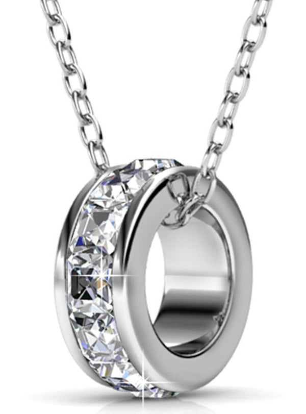 Yolora Dames Ketting met Ring Hanger - Kalpa Camaka Kristallen - Zilverkleurig - 18K Witgoud Verguld - Vrouwen Collier Zilver - Sieraden - Geschenkverpakking