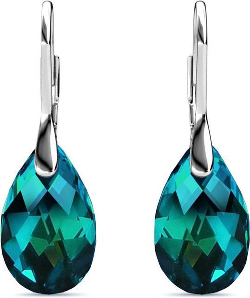 Yolora Dames Oorbellen Druppel met Blauw Kalpa Camaka Kristal - Zilver + Blauw/Groen kleurig - 18K Witgoud Verguld