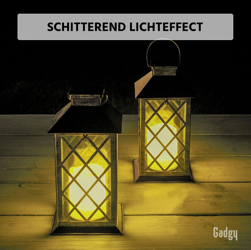 Gadgy Solar Lantaarn met Led Kaars - 2 stuks