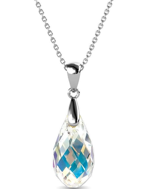 Yolora Dames Ketting met Druppel Hanger en Kalpa Camaka Kristal - Zilver kleurig - 18K Witgoud Verguld - Cadeauverpakking