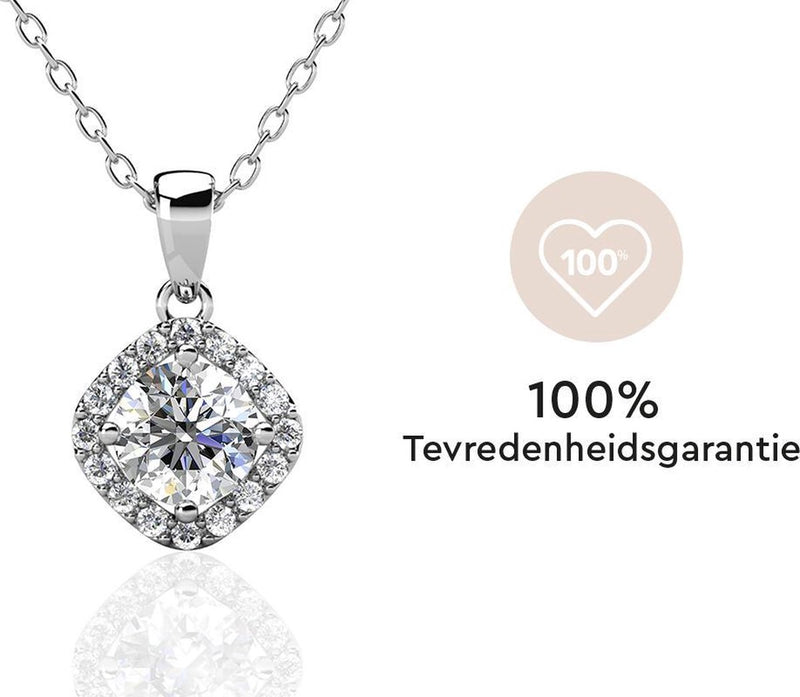 Yolora Dames Ketting met Hanger - Kalpa Camaka Kristallen - Zilverkleurig - 18K Witgoud Verguld - Vrouwen Collier Zilver - Sieraden - Halsketting - Luxe Giftbox - Geschenkdoos - Cadeau doos - Exclusieve Geschenkverpakking - Mooie Cadeauverpakking