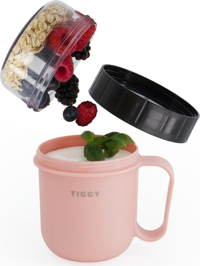 Homra Lunchpot Tiggy Pink - Lunch to go - 750 ml - Yogurt cup - 2 compartments - Environmentally friendly - Pink - Durable plastic - BPA free - With handle - Microwave, freezer, dishwasher resistant - Soup cup - Air and Waterproof - Muesli Cup