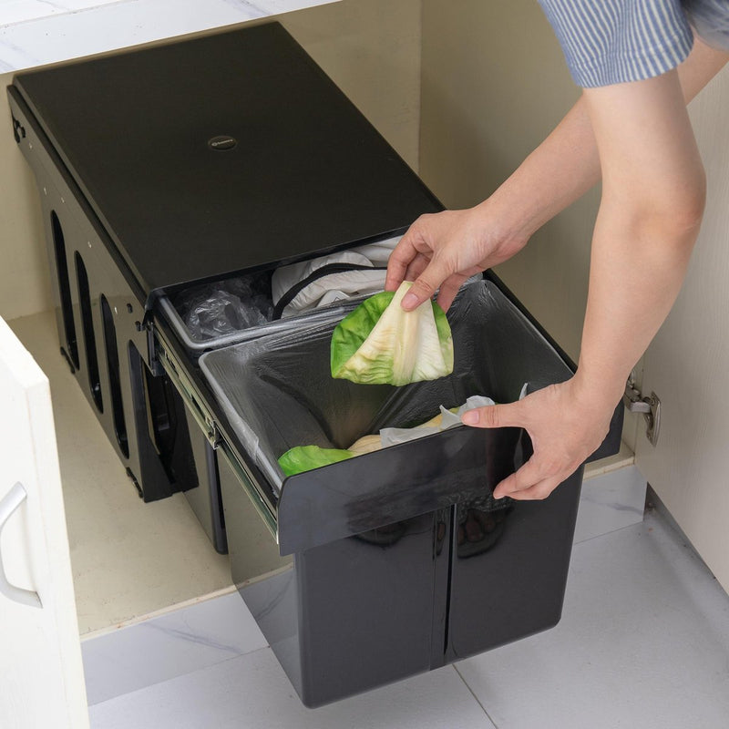 Homra slide built -in trash can with 2 compartments - 2 x 15 l - Duo built -in bowl 30 liters - Black