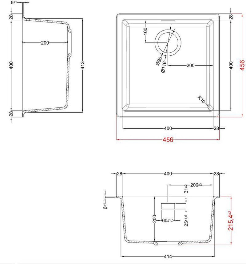 Black sink kitchen - Composite sink 40x40cm - substructure/structure