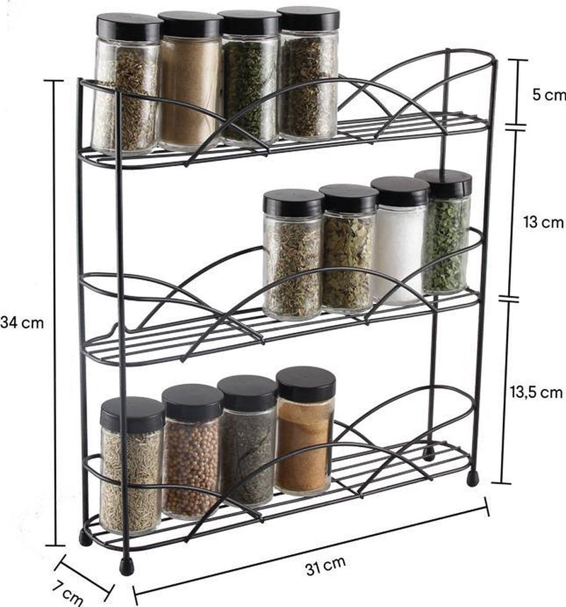 Zindoo - Kruidenrek - Standaard - 3-laags - Ophangbaar - 18 kruiden potjes - Anti-slip pootjes - Spice rack - Specerijenrek -  Keukenorganizer - Keukenaccessoires