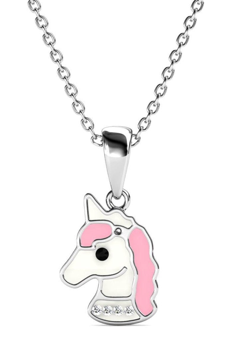 Yolora Kids Ketting - Unicorn/Eenhoorn Hanger - Kalpa Camaka Kristal - Zilverkleurig - 18K Witgoud Verguld - Kind - Meisjes Collier Zilver - Sieraden Kinderen - Luxe Giftbox - Geschenkdoos - Cadeau doos - Geschenkverpakking - Cadeauverpakking